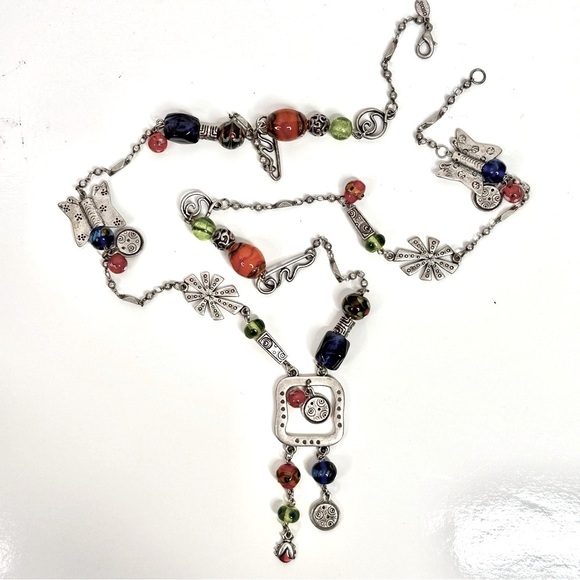 CHICO’S Jewelry - CHICO’S 21 Inch Long Multicolor Stones Beads Burnished Silver Necklace